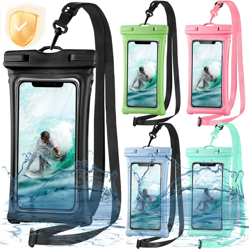 Universal Waterproof Phone Pouch Dry Bag Large IPX8 Cellphone Case with Lanyard for Diving Swimming Outdoor Sports 5.2-6.4 Inch