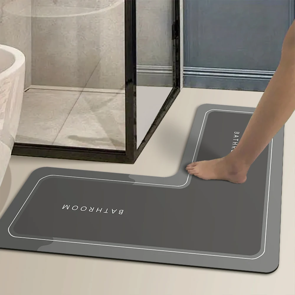 Minimalist diatomaceous earth non-slip mat L-shaped shower room door absorbent mat bathroom mat doormat image 3