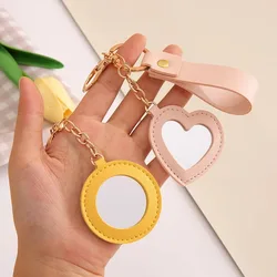 Fashion PU Leather Heart Keychain Mini Mirror Pocket Makeup Tools Pendant Women Car Key Holder Home Key Ring Bag Accessories