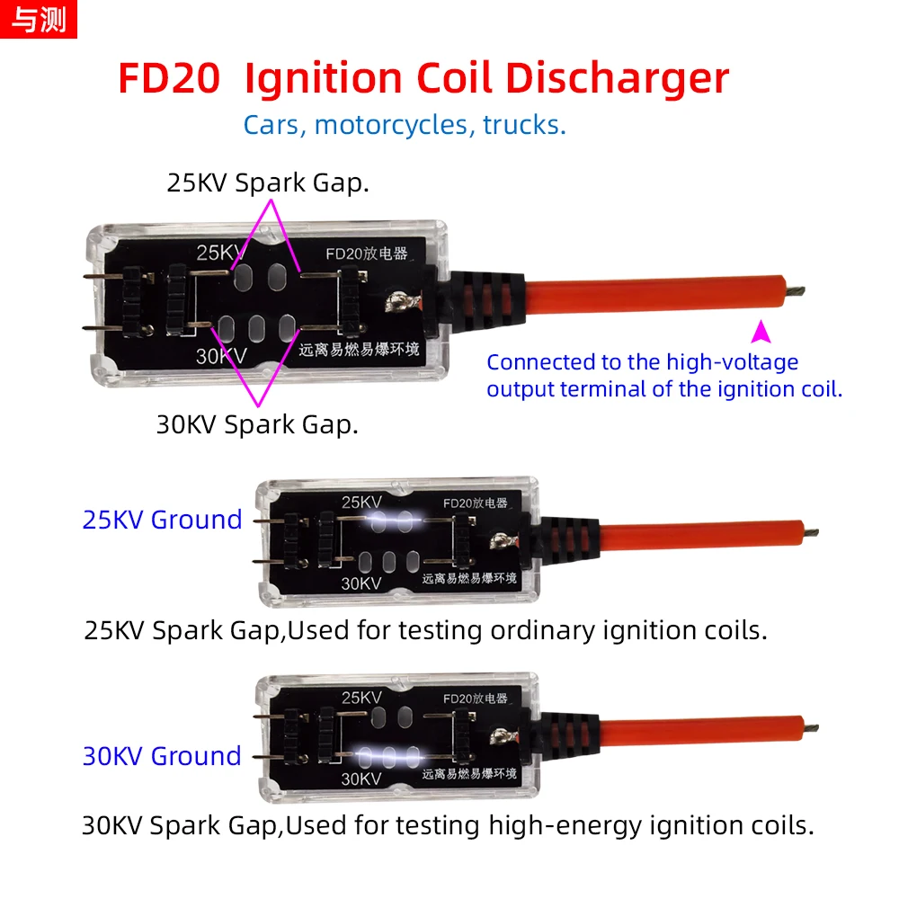 FD20 25KV 30KV Auto Vehicle Ignition Coil Discharger Voltage Leakage Tester IG80-2 QDB-2A Ignition Coil Testing Module