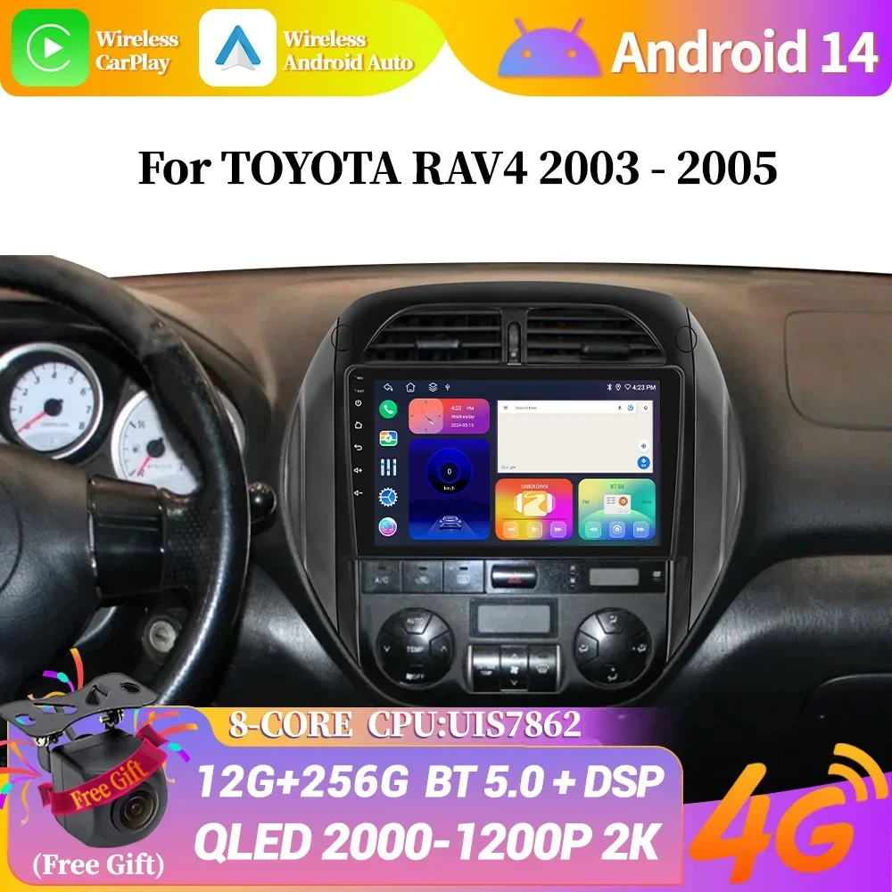 

Android 14 For TOYOTA RAV4 2003-2005 Wireless Bluetooth Carplay Stereo Screen Car Radio Multimedia Navigation WIFI 2DIN