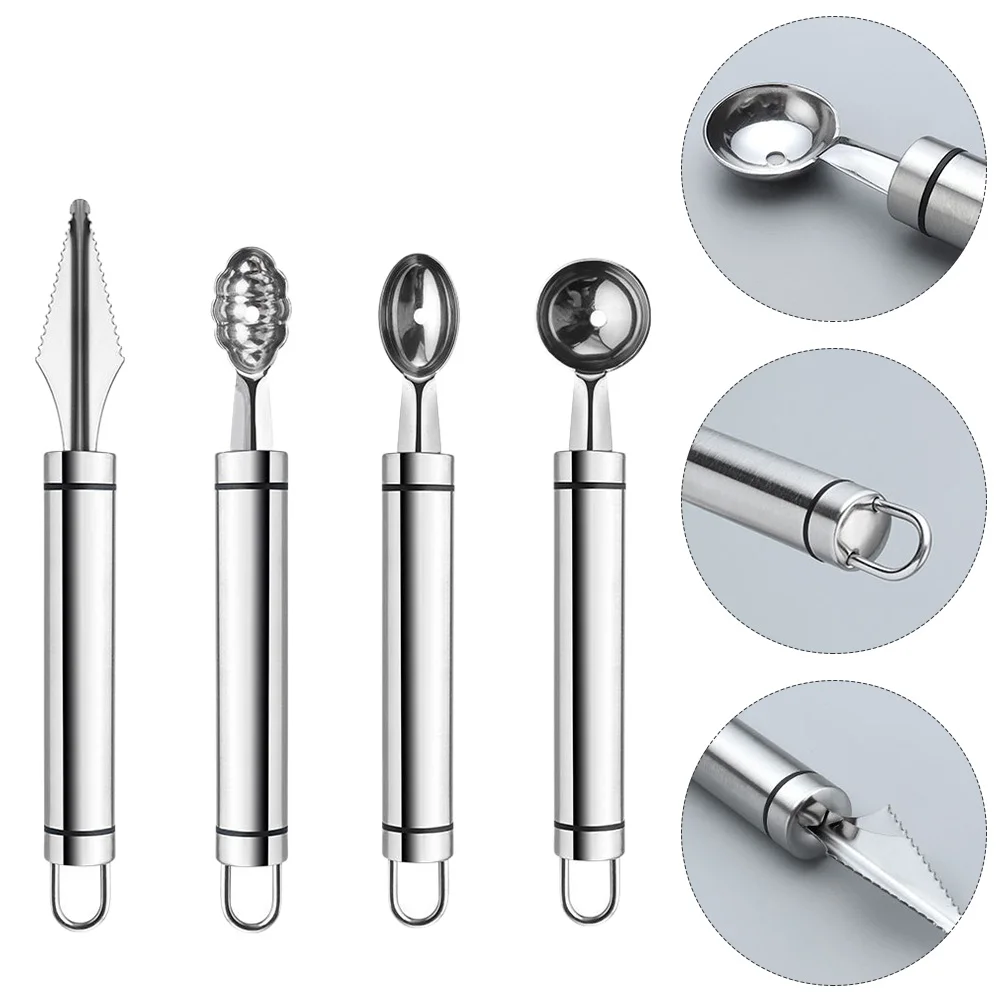 

4pcs Stainless Steel Fruit Baller Set Watermelon Scooper Melon Slicer Carving Tools Corrosion Resistant Kitchen for Cucumber