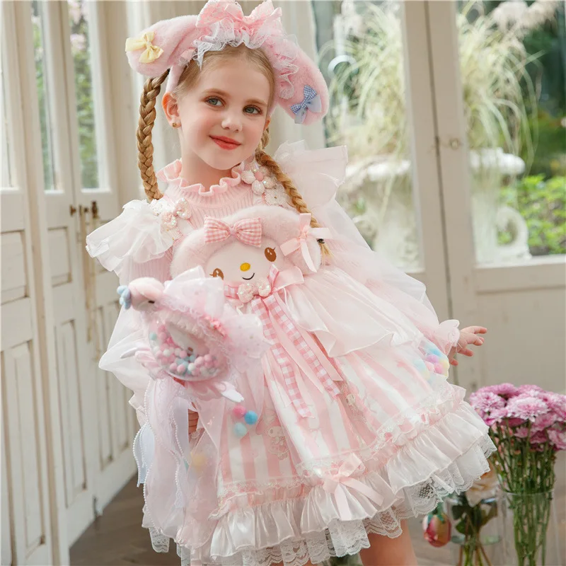 Girls' Autumn Winter New Melody Princess Dress Lolita Dress Children's Strap Dress Halloween Performance Coswear Birthday Gift