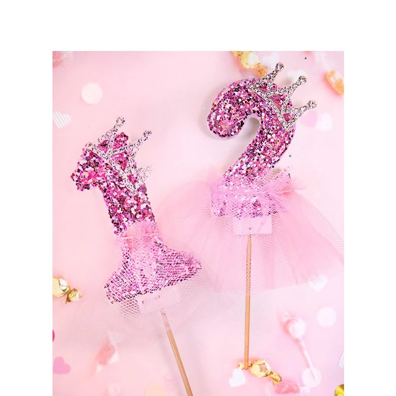 

Gauze Skirt with Crown and Number for Girl Colorful Candle Cake Decoration Sparkling Birthday Princess Wedding Children 1st Year