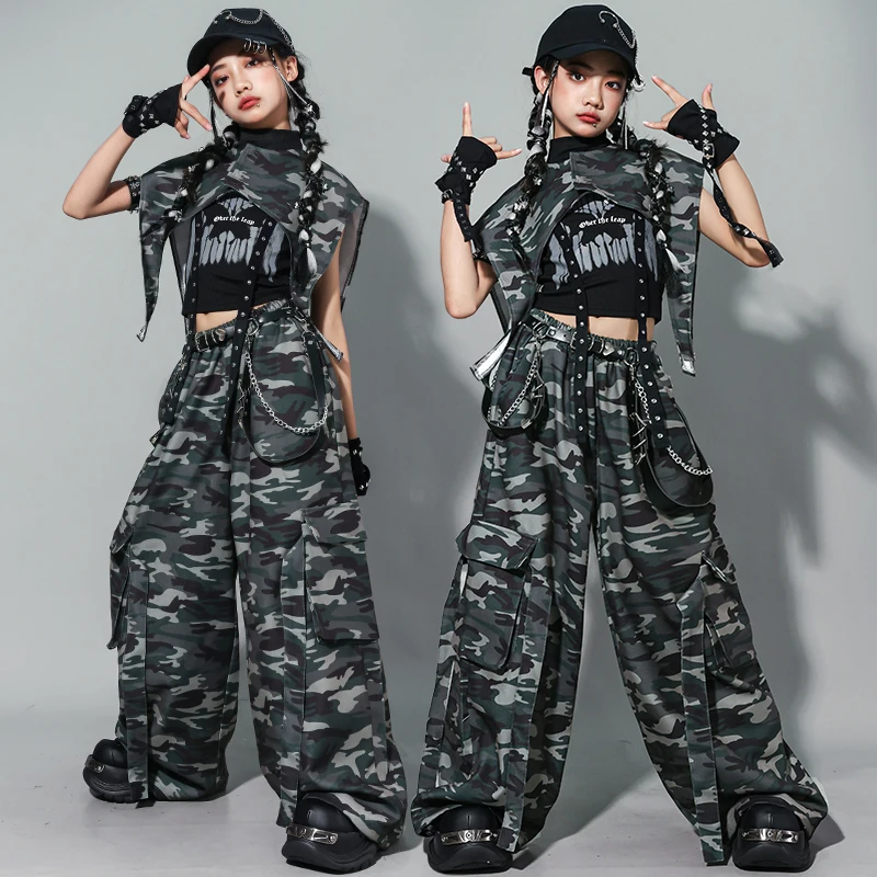 T-shirt per ragazze Hip Hop Pantaloni cargo mimetici Pantaloncini da ballo di strada Ragazze K-pop Jazz Costume Set di vestiti per bambini Bambini Streetwear