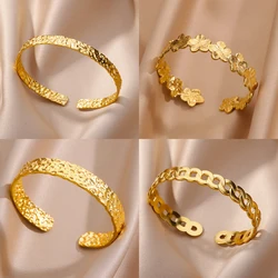 Adjustable Bangle Bracelets for Women Stainless Steel Bracelet Waterproof Gold Color Luxury Couple Jewelry Cuff pulseras mujer