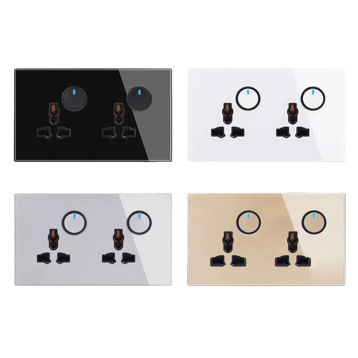 

146 Circular Reset Button Switch Tempered Glass UN Multi Functional 3 hole Socket Combination Office Home Villa Hotel Decoration