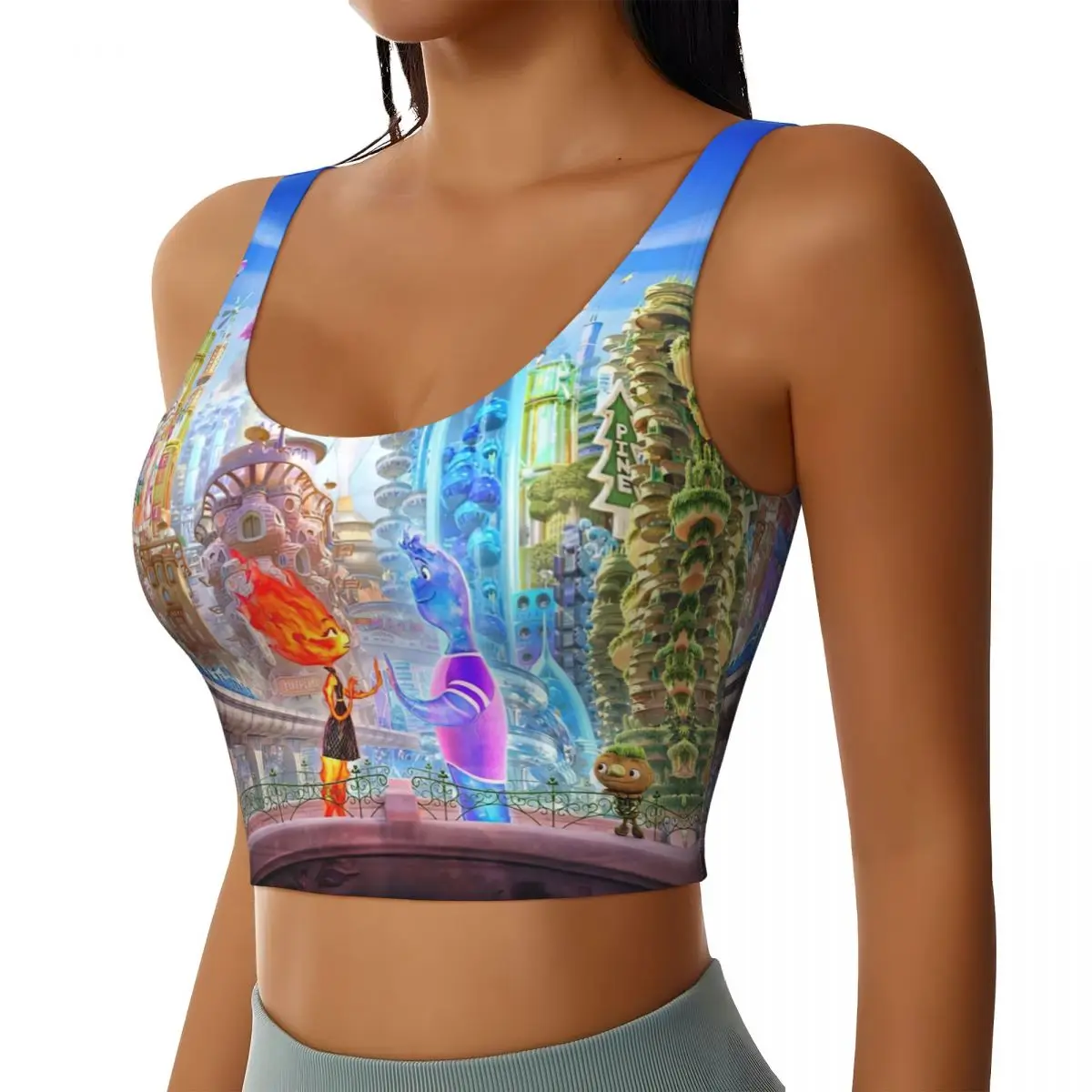 Custom Elemental Cartoons High Impact Sports Bras for Women Seamless Workout Running Crop Tank Tops