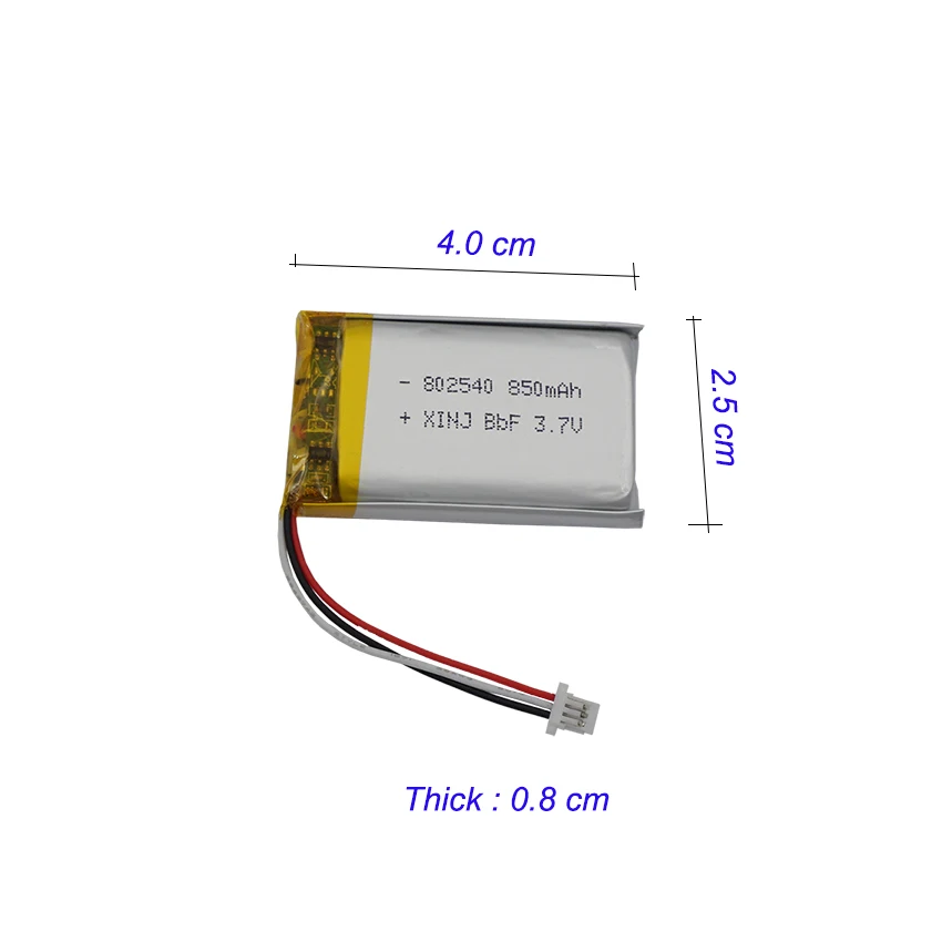 2 szt. 3,7 V 850 mAh akumulator Li LiPo 802540   3-przewodowy termistor JST 3-pinowe złącze 1,0 mm do rejestratora jazdy DashCam