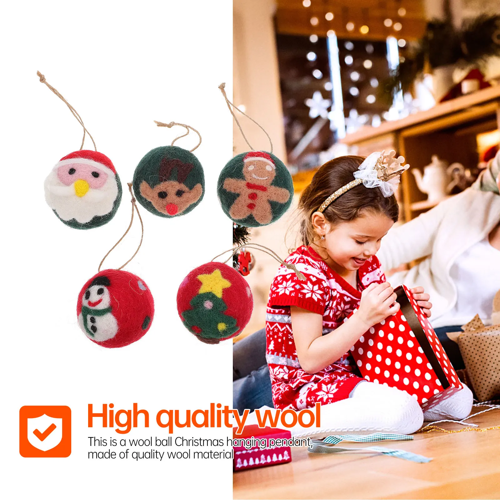 

5pcs Christmas Wool Ball Hanging Ornaments Xmas Tree Party Decorations Pendant For Wedding Home Garden Xmas Wool Hanging