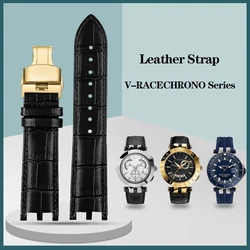 For V-RACECHRONO Series GMT Double Concave Convex Interface Genuine Leather Watchband Strap Customized Watch Accessories