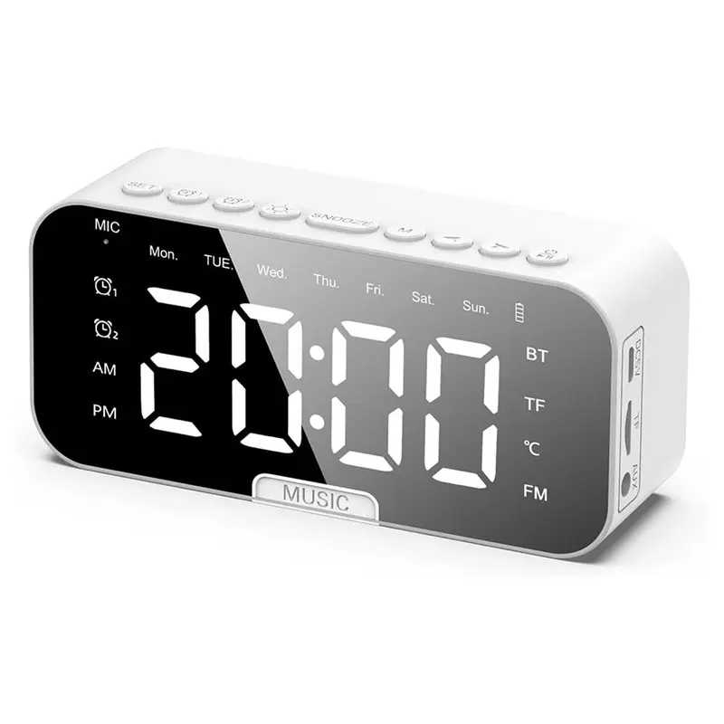 A67M-Dual-Alarm Bluetooth Speaker Digital Bedside Clock With Phone Holder, AUX TF Card Input For Bedroom Alarm