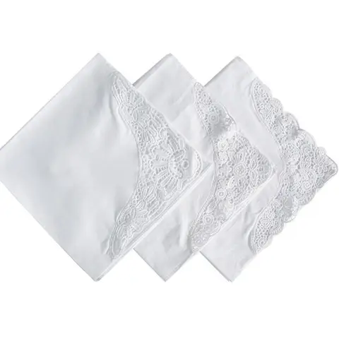 3Pcs 35x35cm 광장 100% 코 튼 화이트 레이스 코 튼 레이스 손수건 두꺼운 웨딩 파티 장식 선물