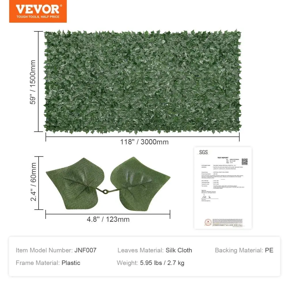 Kunstmatige Groene Klimop Privacy Hek 59x118in Faux Hedge Muur Scherm voor buiten Tuin Balkon Mesh Backing Verbeterde Joint