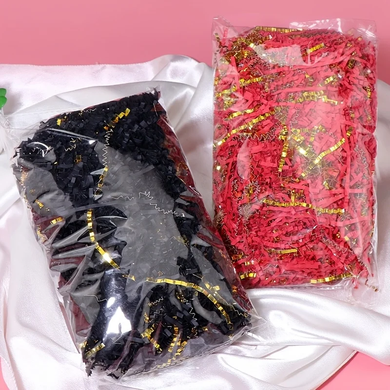 1pc-100g Mixed Golden Crinkle Paper Raffia Wave Filler Paper,Suitable for Birthday Party,Valentine'S Day,Easter,Gift Box Filling