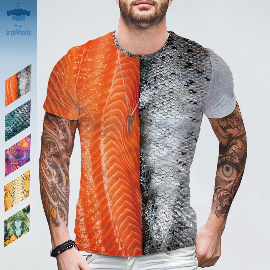 

2023 Summer Oversized Clothing For Men 3D-printed Animal Fur Snakeskin Personality Men's T-shirt Short Sleeve O-neck Funny Tops