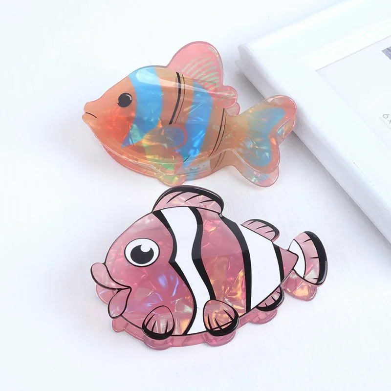 Sparkling Girl Ocean Series Cartoon Clown Fish Hairpin Cute Girl Pink Fish Catch Clips Back of Head Shark Clip