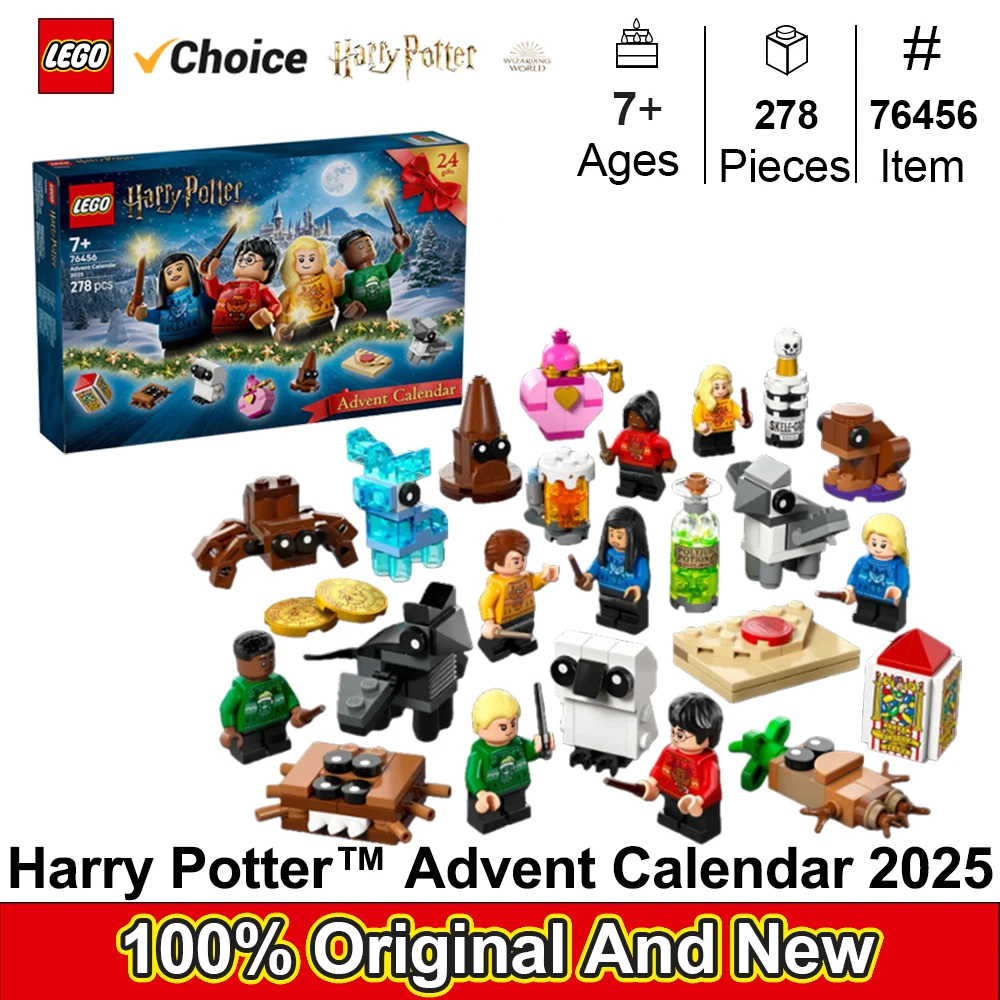 

LEGO 76456 Адвент-календарь Гарри Поттер 2025, детская игрушка, 7+ - 24 сборных сюрприза, включая минифигурки Гарри, Драко и Луны