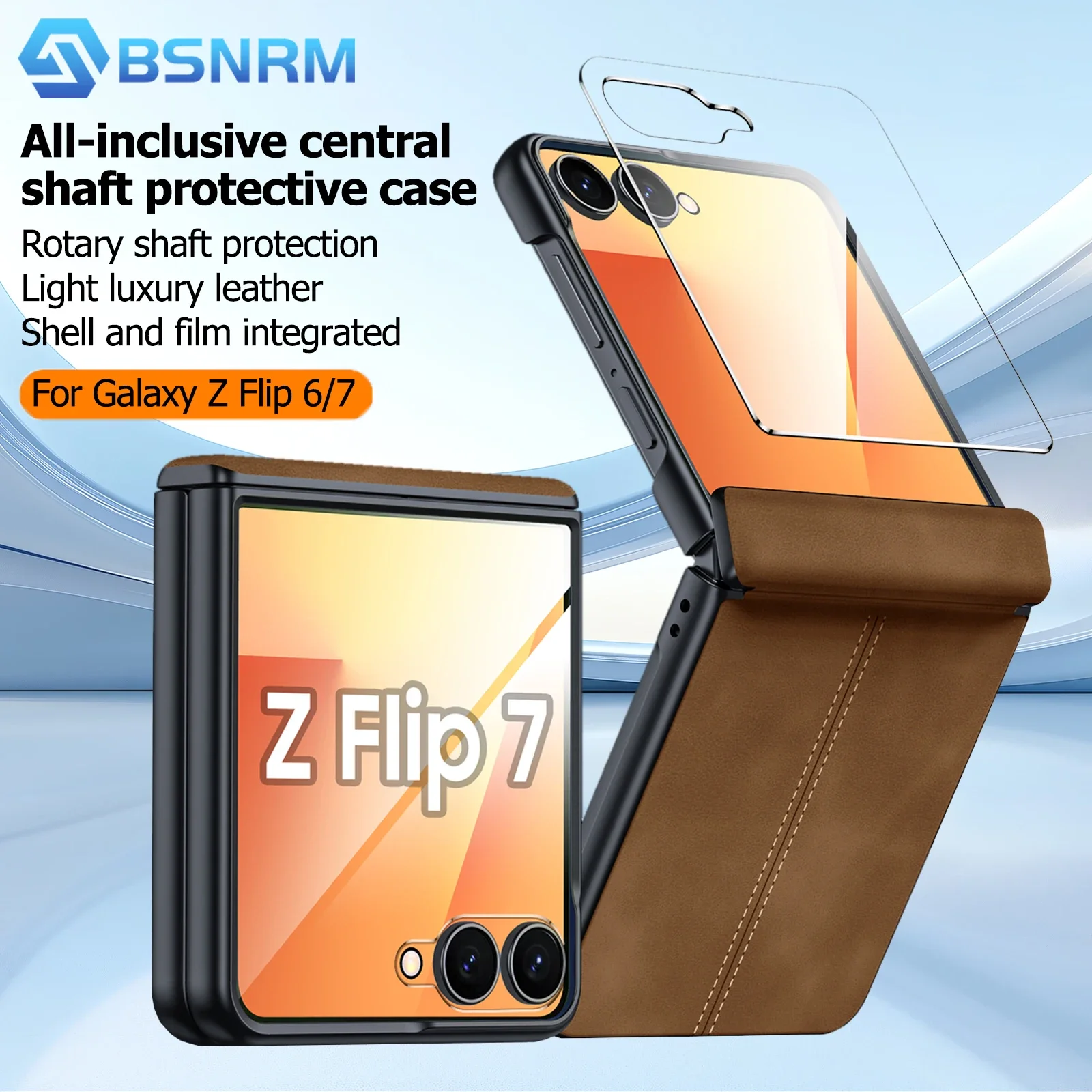 

Чехол для Galaxy Z Flip 6/7/7FE, встроенная защитная пленка для экрана, защита шарниров, ультратонкий матовый чехол для телефона из искусственной кожи, коричневый