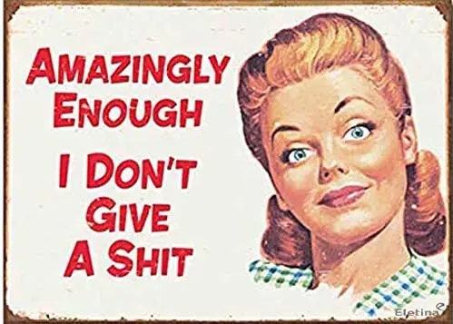 ELETINA wall decoration humorous satirical fun retro tin garage dormitory - AMAZINGLY ENOUGH I DONT GIVE A SHIT aluminum plate C