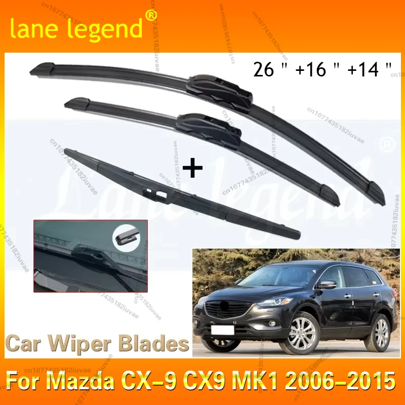 For Mazda CX-9 CX9 MK1 2006-2015 Car Front Rear Wiper Blades Soft Rubber Windscreen Wipers Auto Windshield 26