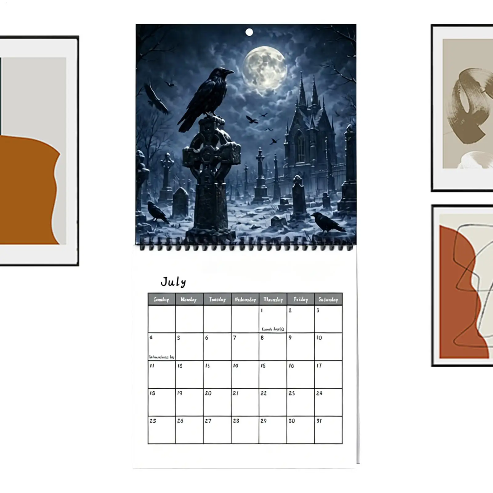 2027 Mysterious Crow Calendar 12 Months Spiral Binding Planner Wall Decor Black Bird Artwork Calendar For Home Office