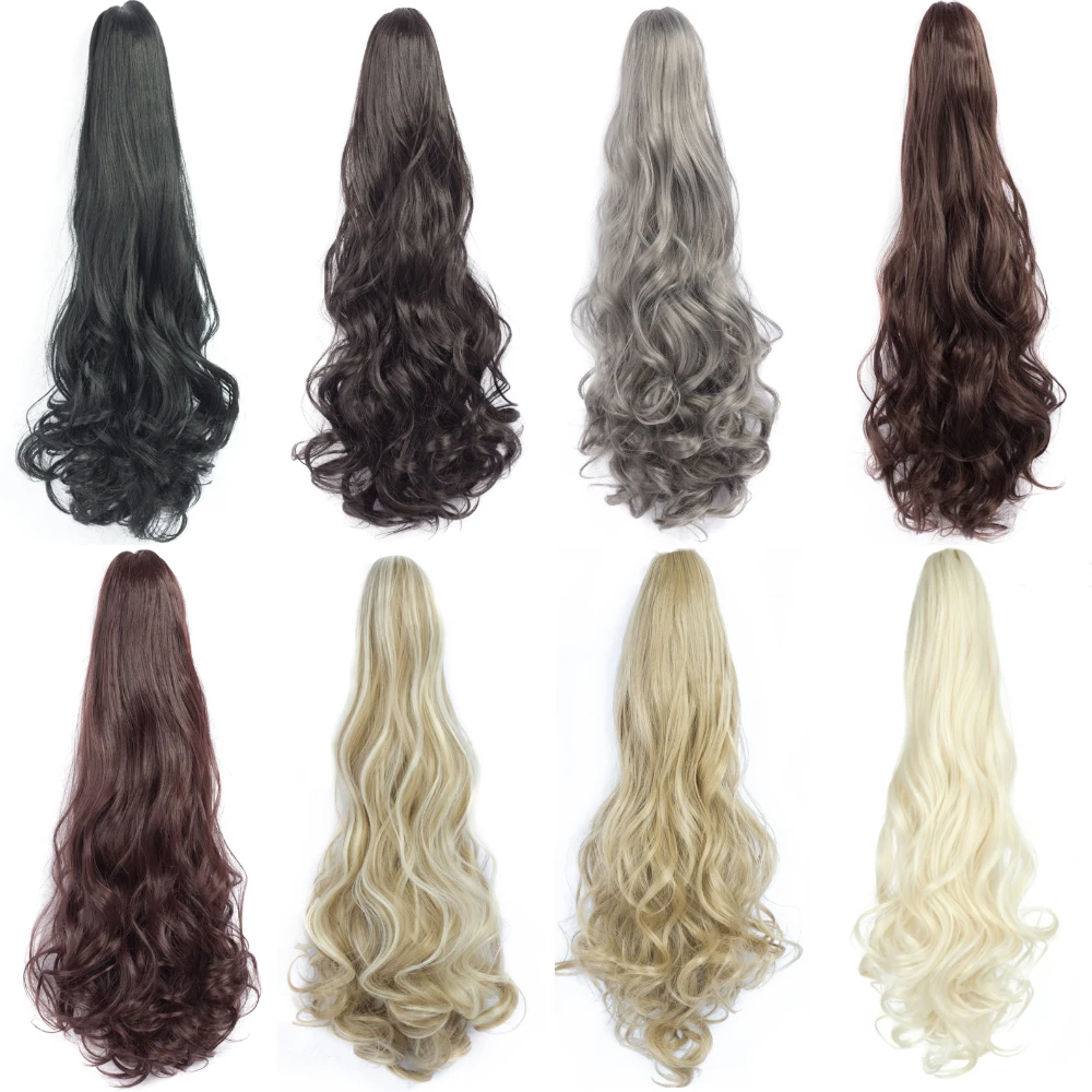 MISSQUEEN-Extensões sintéticas do cabelo do rabo de cavalo para mulheres, garra ondulada longa, grampo sobre, resistente ao calor, desgaste diário,