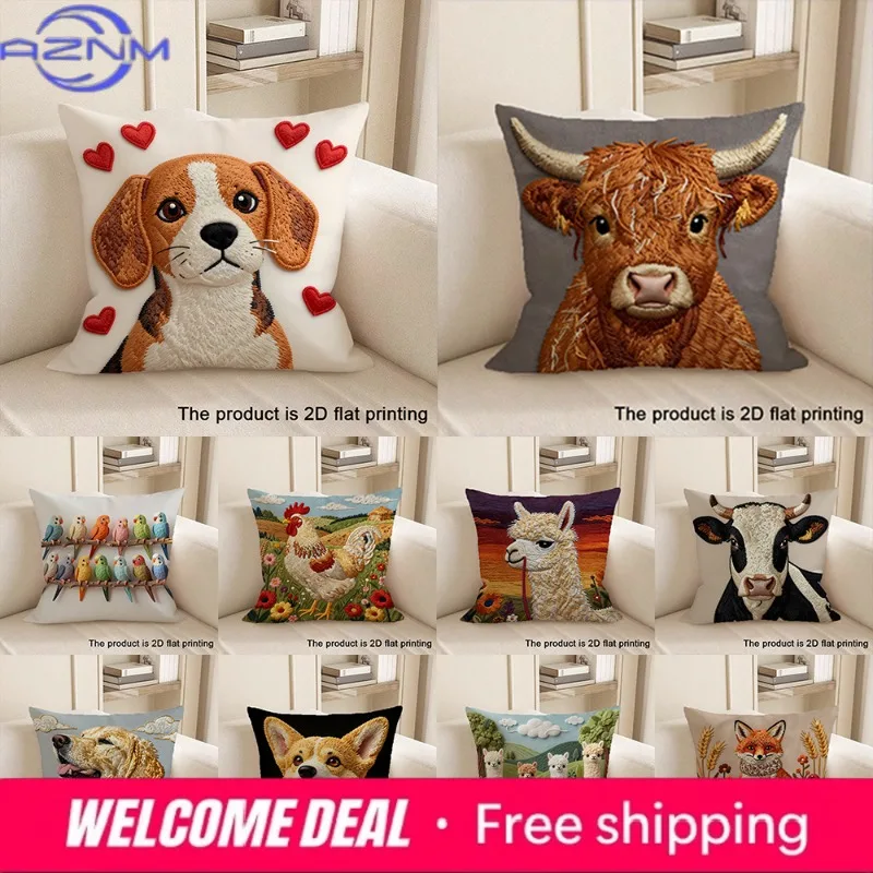 1pc Adorable 2D Flat Printed Animal-Patterned Pillowcases Sofa cushion cover home bedroom room decoration