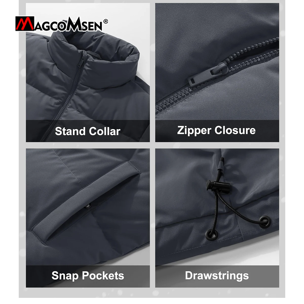 MAGCOMSEN Winter Padded Quilted Down Jacket Womens Stand Collar Zip Up Warm Windproof Puffer Coat Waterproof Snow Parkas Jacket