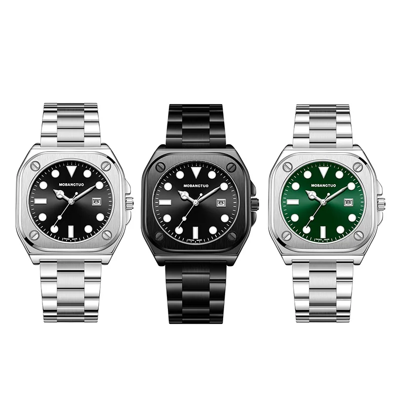 MOBANGTUO Square Steel Band Women's Watch Foreign Trade Live Large Dial Calendar Luminous Round Bead Watch