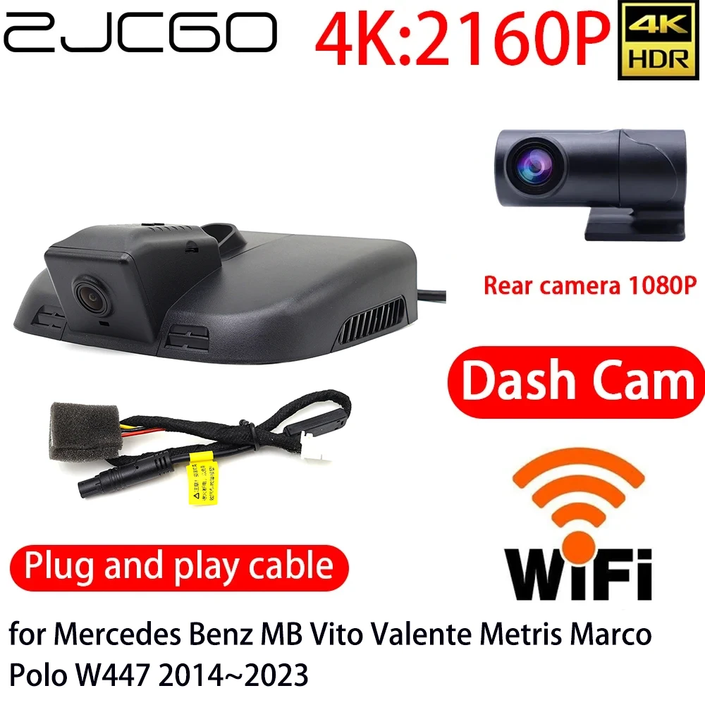 

ZJCGO 4K Car DVR Dash Cam Wifi Front Rear Camera 24h Monitor for Mercedes Benz MB Vito Valente Metris Marco Polo W447 2014~2023