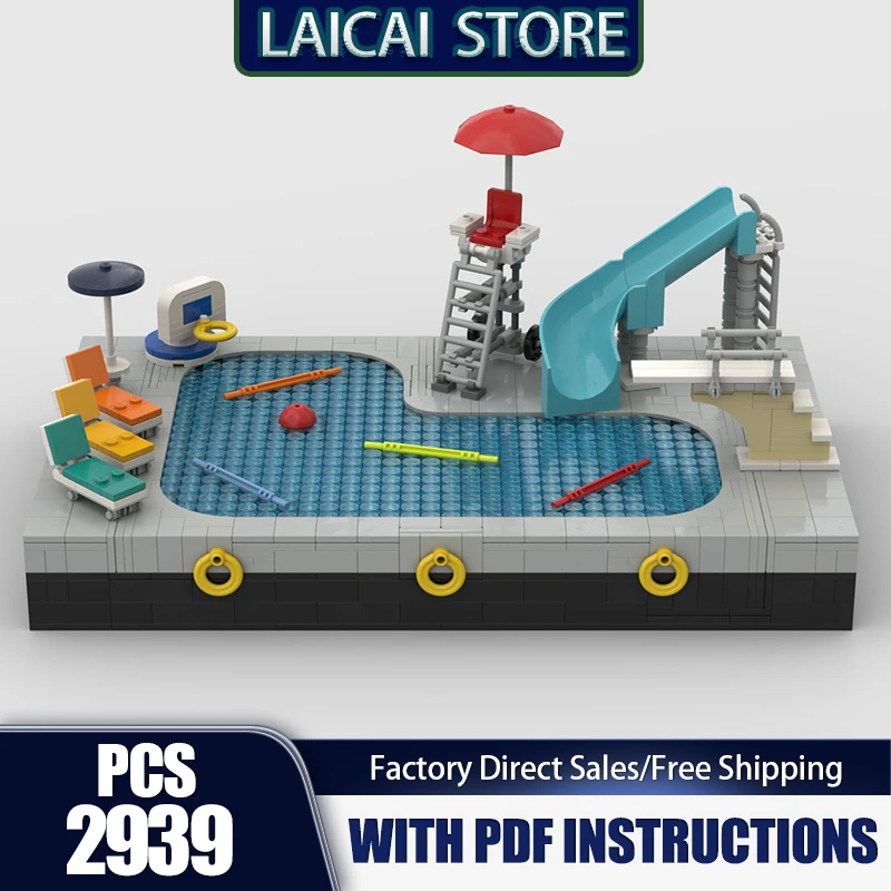 

City Building Model Moc Public Swimming Pool Model Technology Modular Blocks Gifts Construstion Toy DIY Sets Assembly