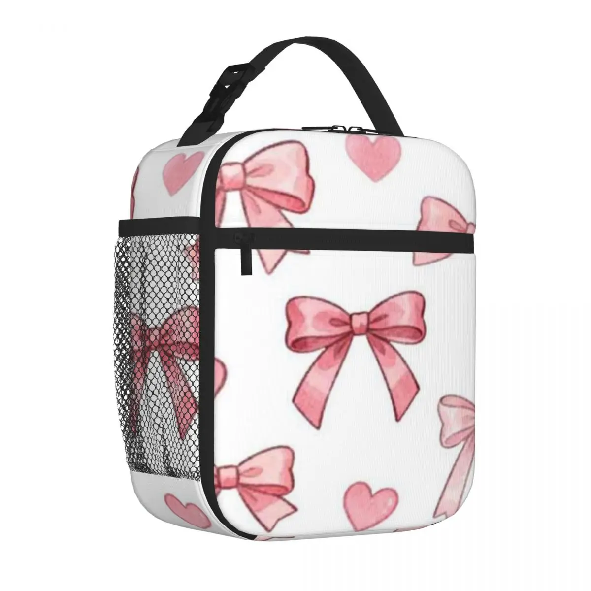 Bestselling Pink Bows And Hearts Cute Pastel Pattern Teen Style Canvas Lunch Bag Camping Meal Adult Lunch Bag