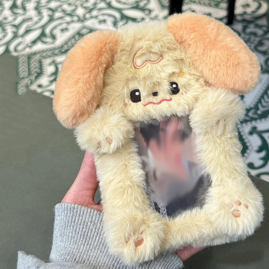 1pcs Plush Photocard Holder Keychain Cute Dog Cardholder ID Badge Holder Bus Card Pendant Keychain Photo Protective Sleeves