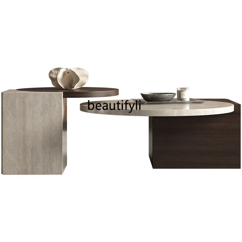 New  Natural travertine coffee table combination living room special-shaped creative designer marble high-end tea tableA16