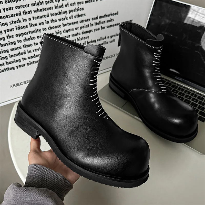 

men's fashion punk rock original leather boots big toe designer shoes cowboy ankle boot black trendy cool chelsea botas hombre
