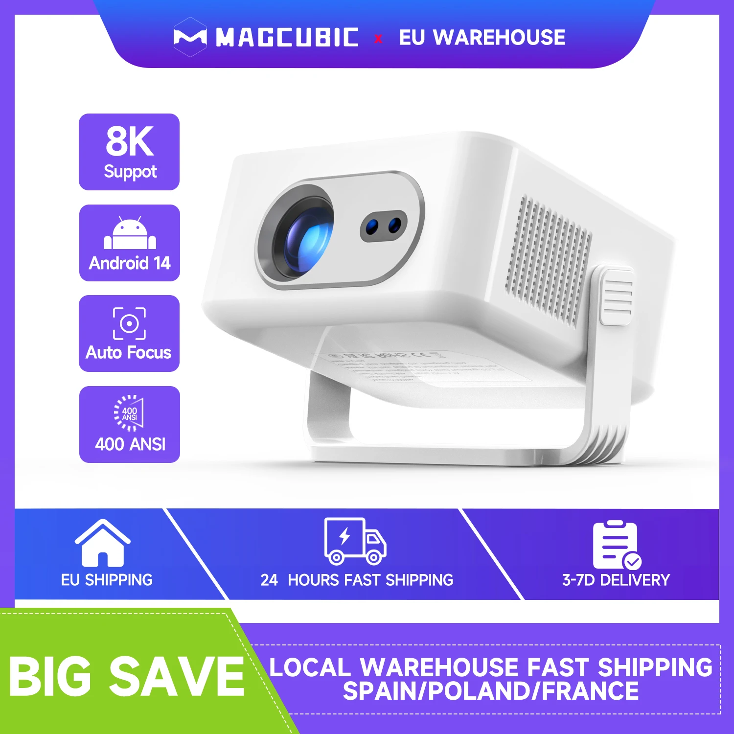 Magcubic Android 14 messa a fuoco automatica HY300Max proiettore portatile 400ANSI WiFi6 supporto proiettore 8K Full HD Home Outdoor Cinema HY300