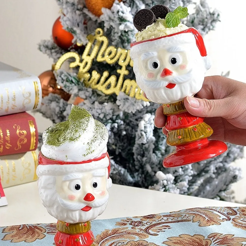 

Cartoon Santa Claus Goblet Water Cup 3D Ceramic Ice Cream Cup Multi-Function Dessert Plate Christmas Mousse Mug Breakfast