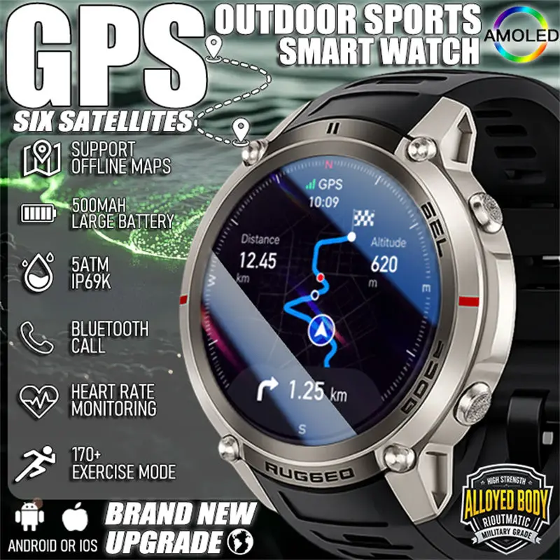 2026 New 1.43Inch Screen Gps Smart Watch Hd Offline Map Nfc Sports Heart Rate Monitoring Smart Watch Compass 5Atm Waterproof Men