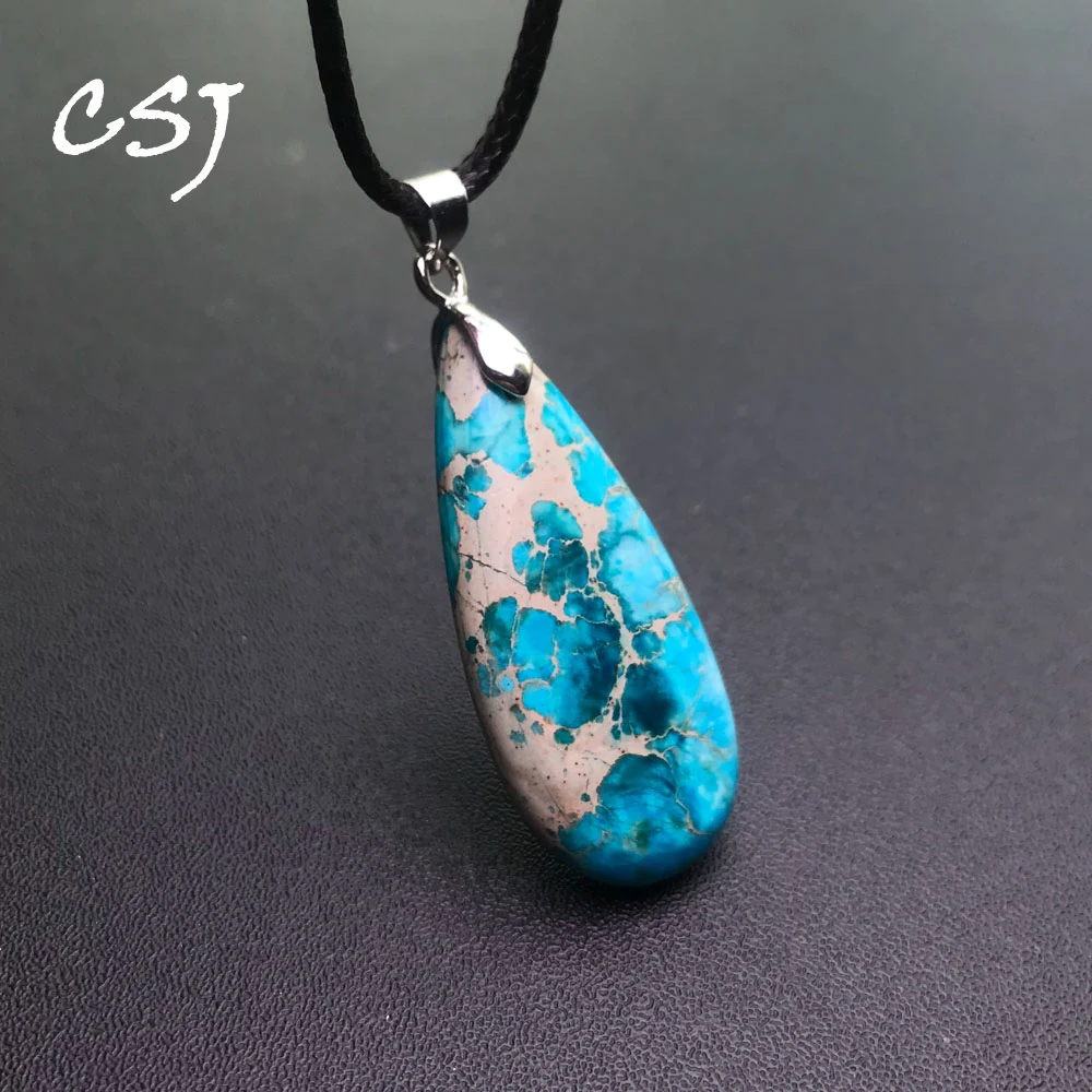 

CSJ Vintage Imperial Jasper Pendants Sterling 925 Silver Emperor Stone 15*35mm Charms for Women Party Reiki Heal Jewelry Gift