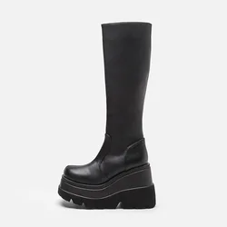2024 Winter ladies Slope Heel Boots High top antislip shoe New fashion Thick Bottom boot Gothic style comfort casual women shoes