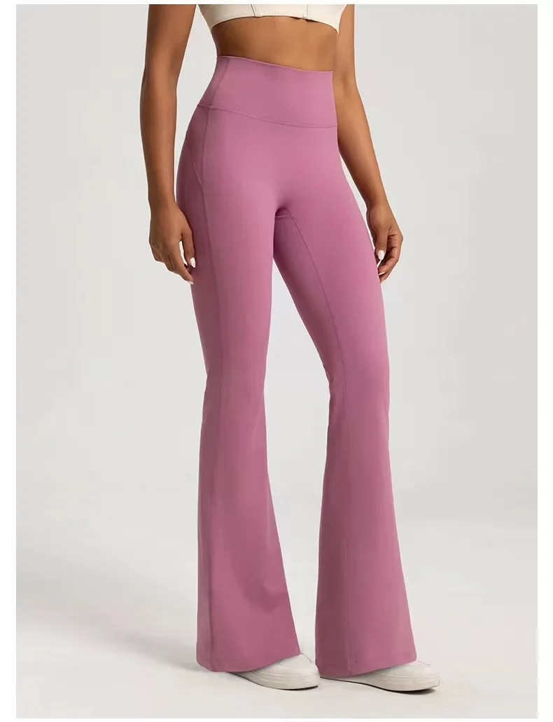 Nackt-Optik, hohe Taille, taillenbetont, hüfthebend, Fitness-Übung, elastische Schlaghose, Damen, lässige Outdoor-Lauf-Yoga-Hose – Detail 8