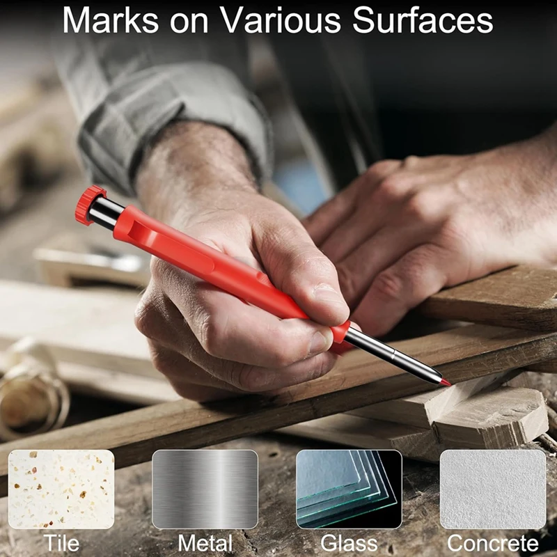 Mechanical Carpenter Pencils Set With Sharpener & 26 Refills For Construction, Solid Deep Hole Marker