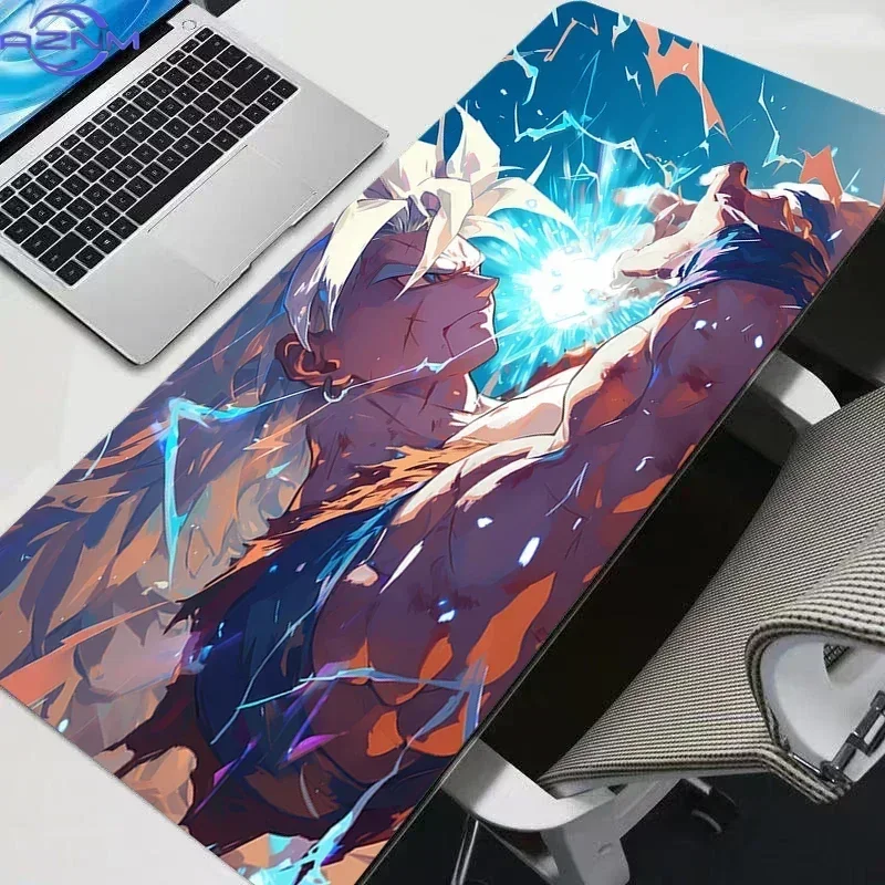 Anime Blonde Warrior Character Blue Energy Burst Art Print Mouse Pad, Rubber Non-Slip Base, Smooth Surface for Gaming and Office