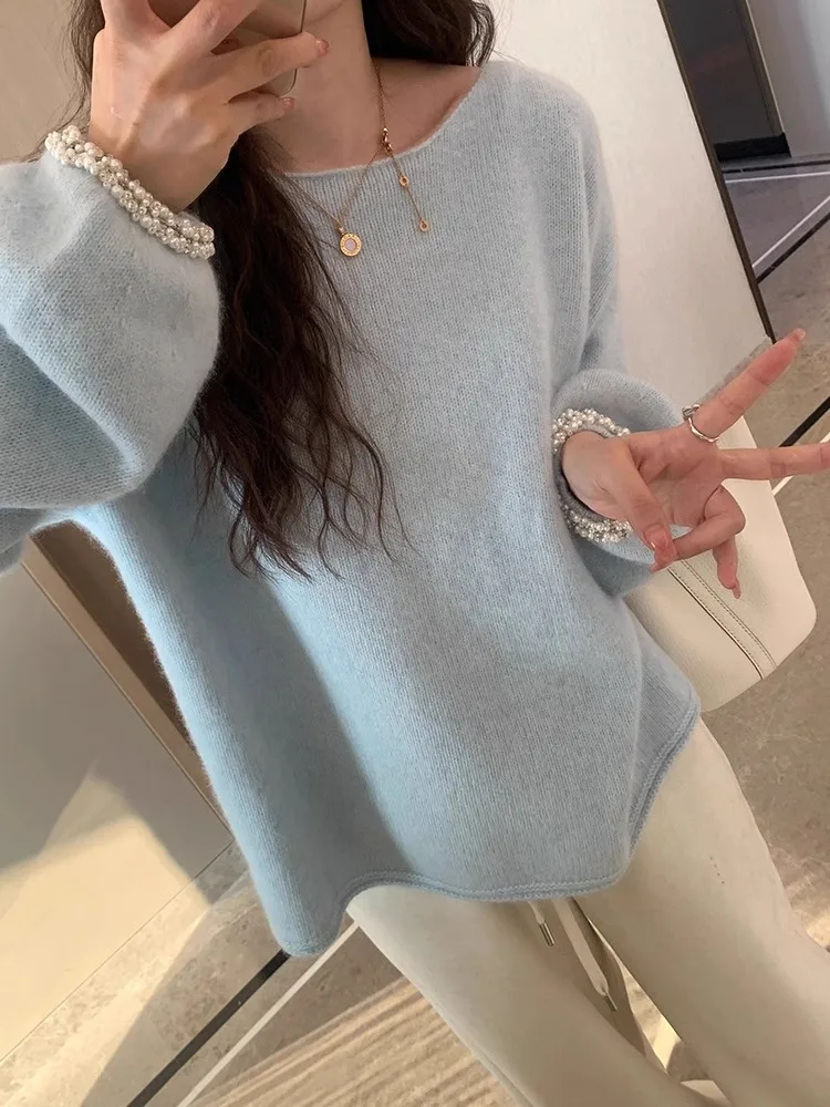 

Loose Casual round Ne Knitted Sweater Women's Autumn Winter New Sle Commute Versatile Lazy Long Sve Top Korean Version