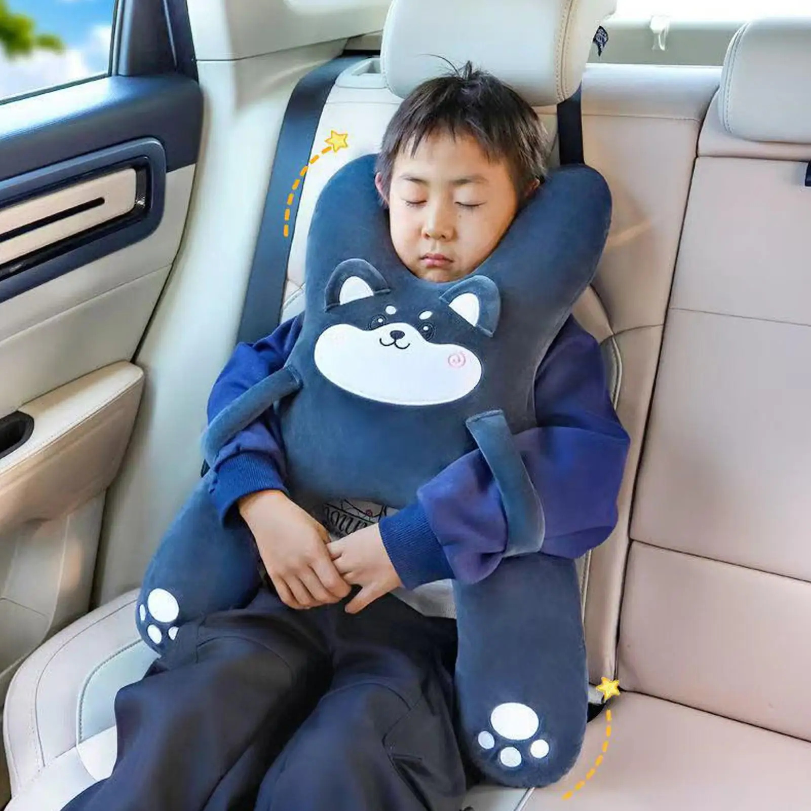 Car Seat Safety Neck Pillow With Neck Support Cute Back Support Car Pillow Animal Toys Kids For Children Aldult Travel Road Trip