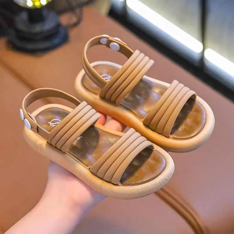 

Children's Summer New Girl Open Toe Casual Sports Sandals Thick Sole Non Slip Lightweight Flat Sole Velcro Outdoor Beach Sandals