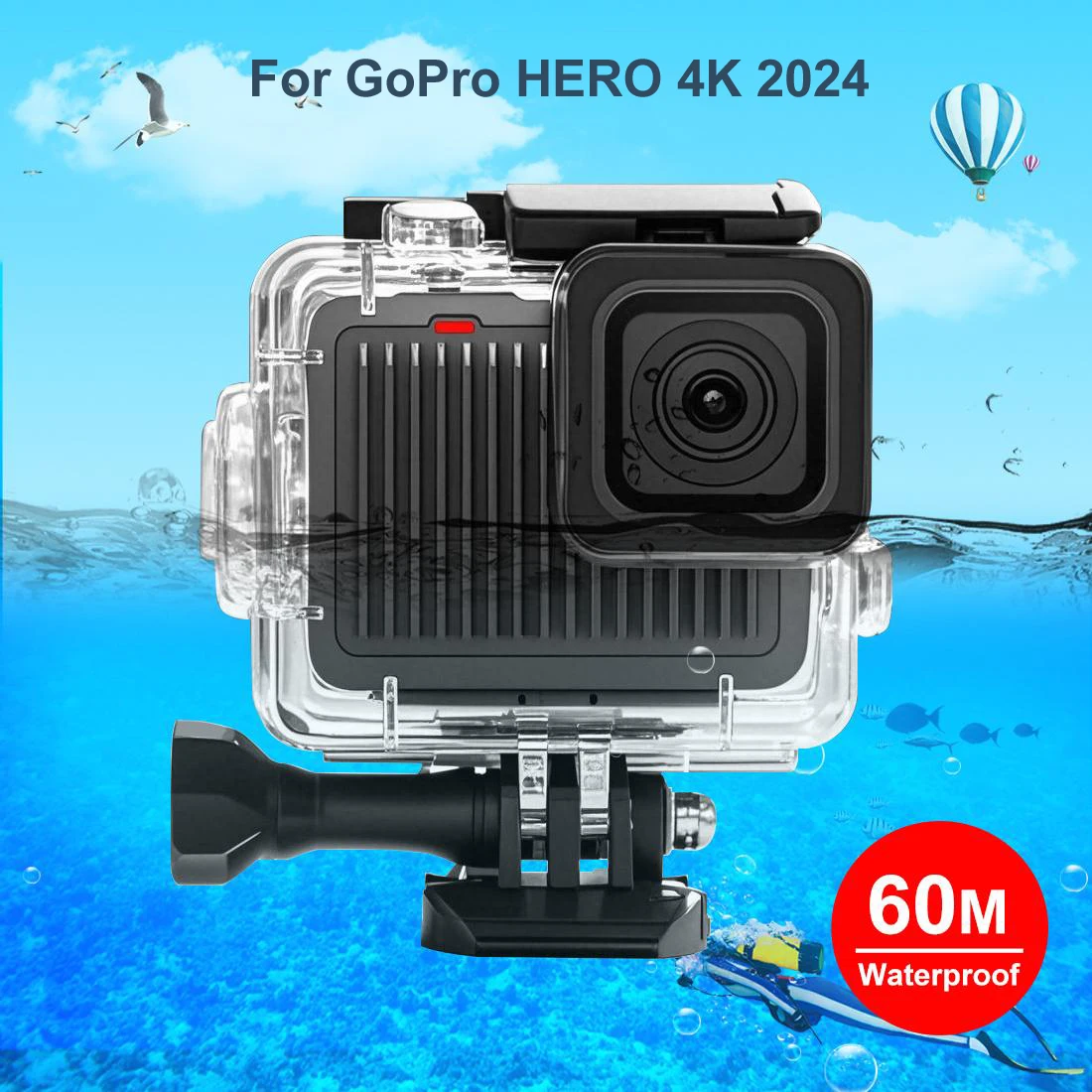 PULUZ 60m/196ft Diving Case For GoPro HERO 4K 2024 Underwater Housing Protective Shell Cover with Buckle Basic Mount & Screw