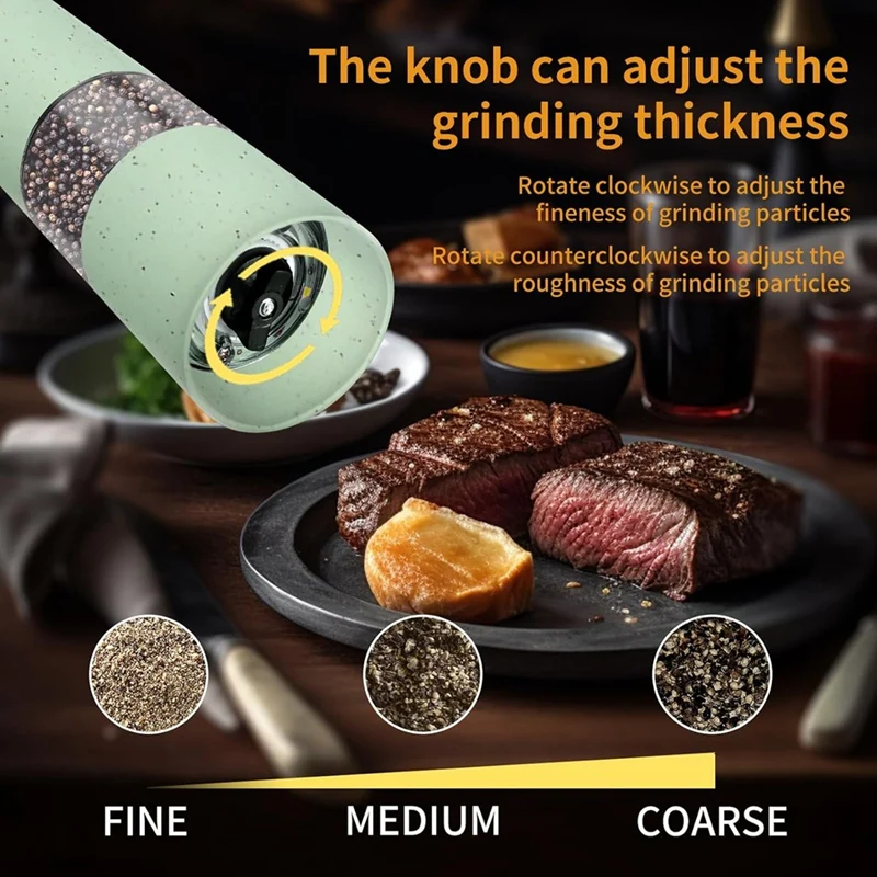 BAAG-2PCS Penggiling Garam dan Merica Elektrik Pengoperasian Otomatis Dengan Lampu LED Bertenaga Baterai Kekasaran Yang Dapat Disesuaikan