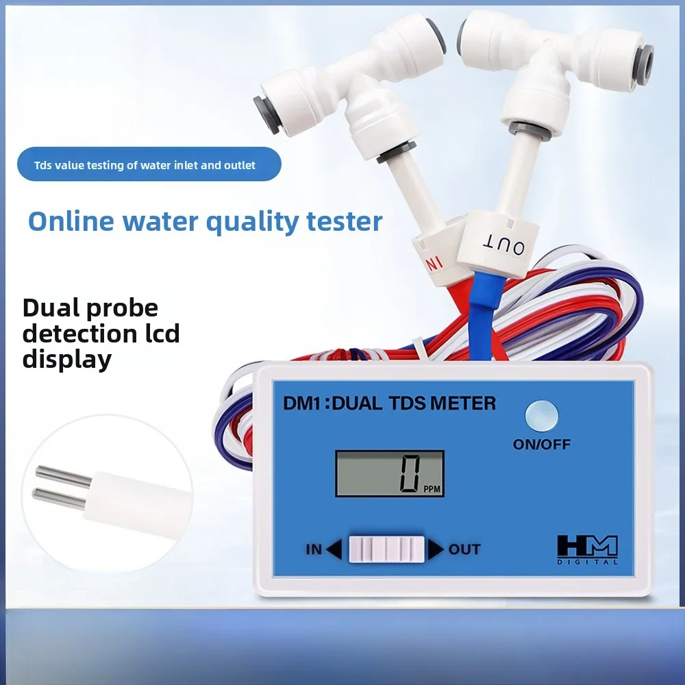 Dual Channel Online TDS Water Quality Detector DM1 Drinking Water Pool Pure Water Tester 0-9990PPM Dual Probe